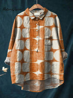 Women's Abstract Geometric Pattern Art Print Casual Cotton And Linen Shirt