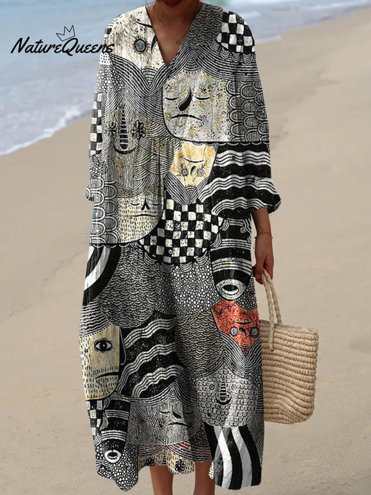 Women's Abstract Figure Pattern Art Print Cotton Dress