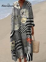 Women's Abstract Figure Pattern Art Print Cotton Dress