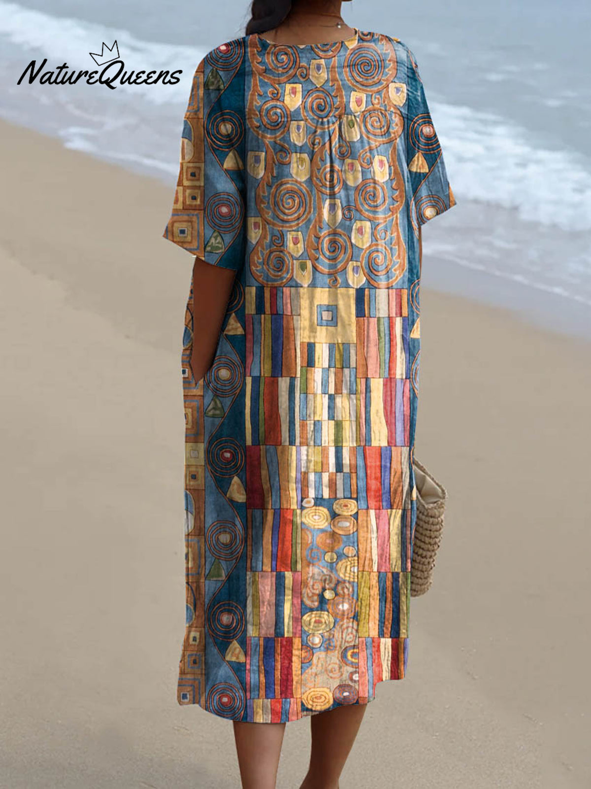 Women's Abstract Geometric Pattern Art Print Flowy Cotton Dress