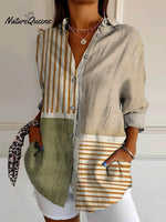 Women's Abstract Geometric Line Pattern Art Print Casual Cotton Shirt