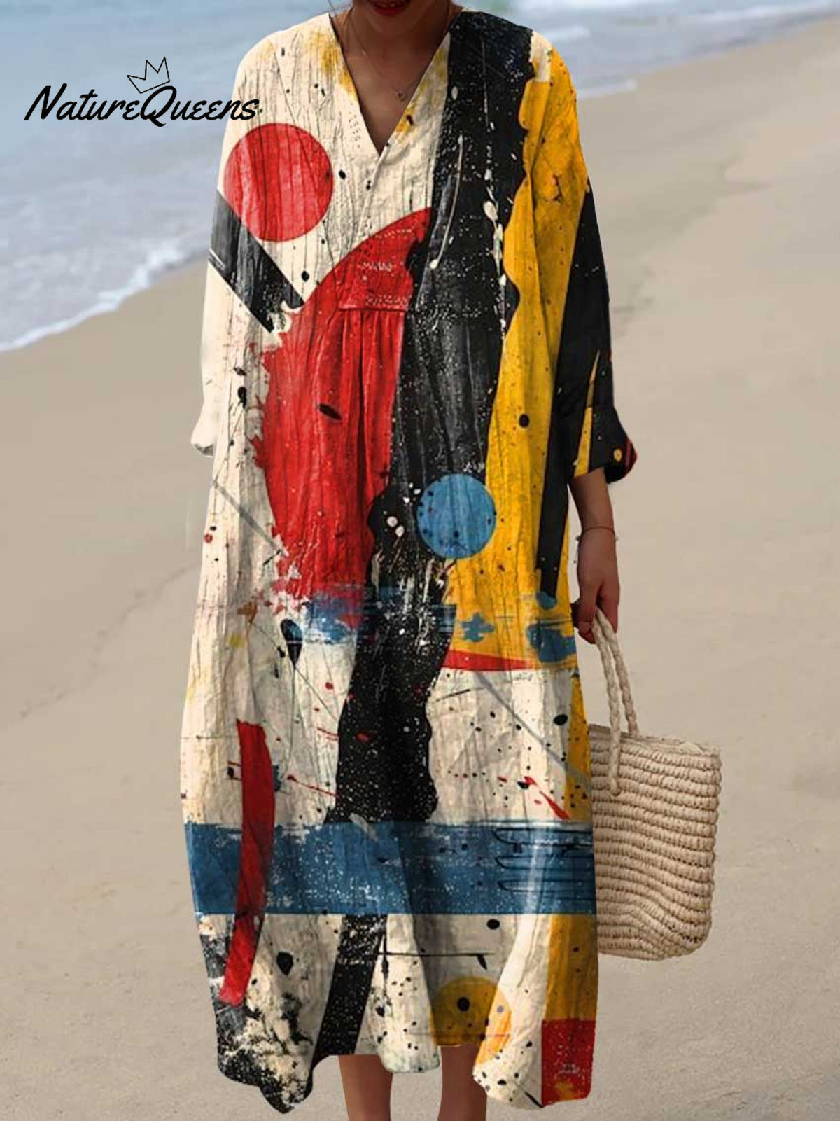 Women's Abstract Painting Pattern Art Print Cotton Dress