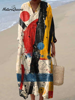 Women's Abstract Painting Pattern Art Print Cotton Dress