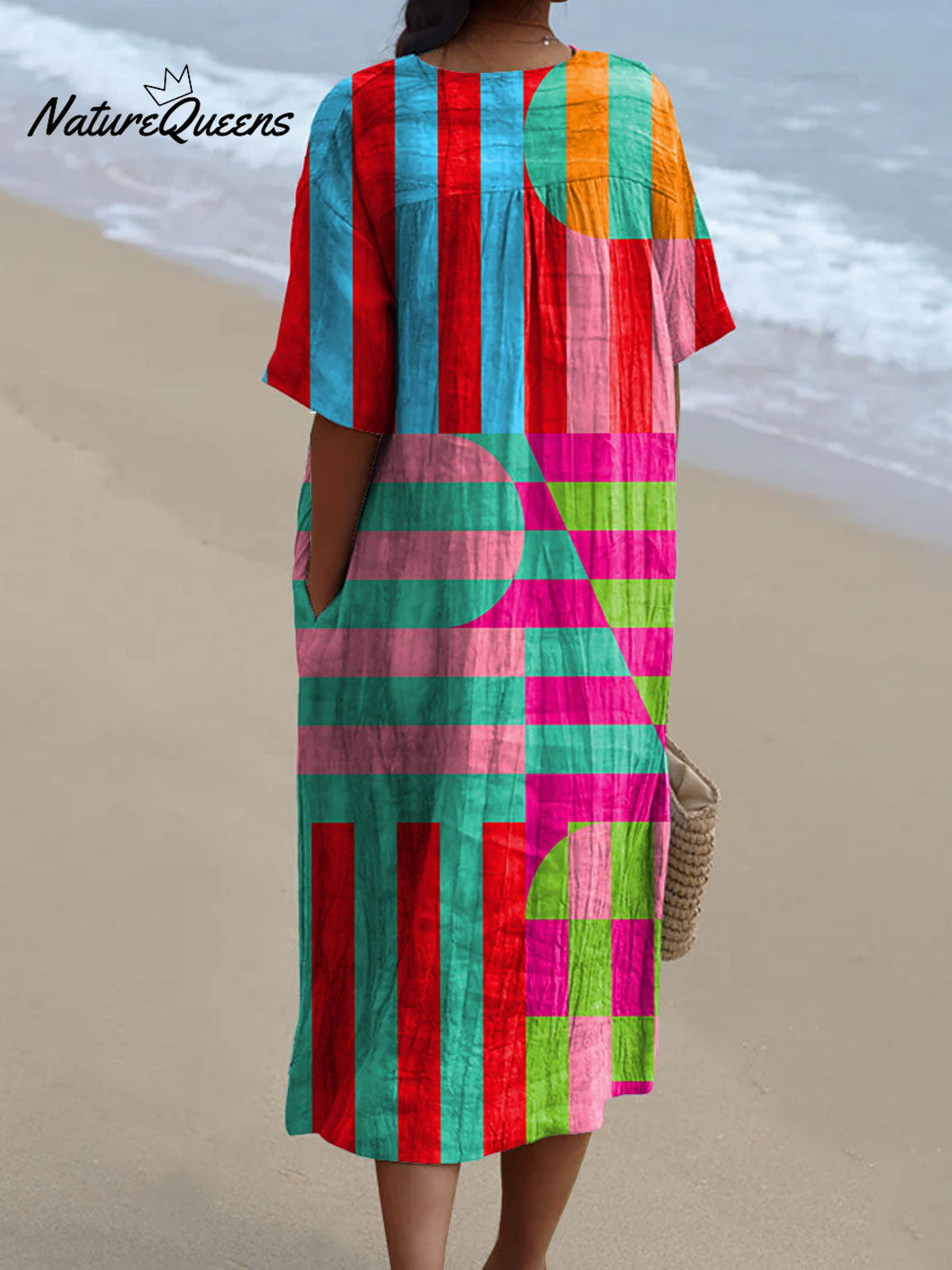 Women's Abstract Geometric Pattern Art Print Cotton Flowy Dress