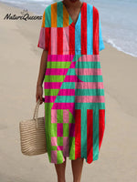 Women's Abstract Geometric Pattern Art Print Cotton Flowy Dress