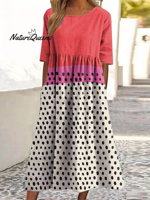 Women's Abstract Dot Pattern Art Print Pocket Cotton Dress