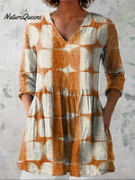 Women's Geometric Pattern Art Print Casual Cotton Linen V-neck Shirt