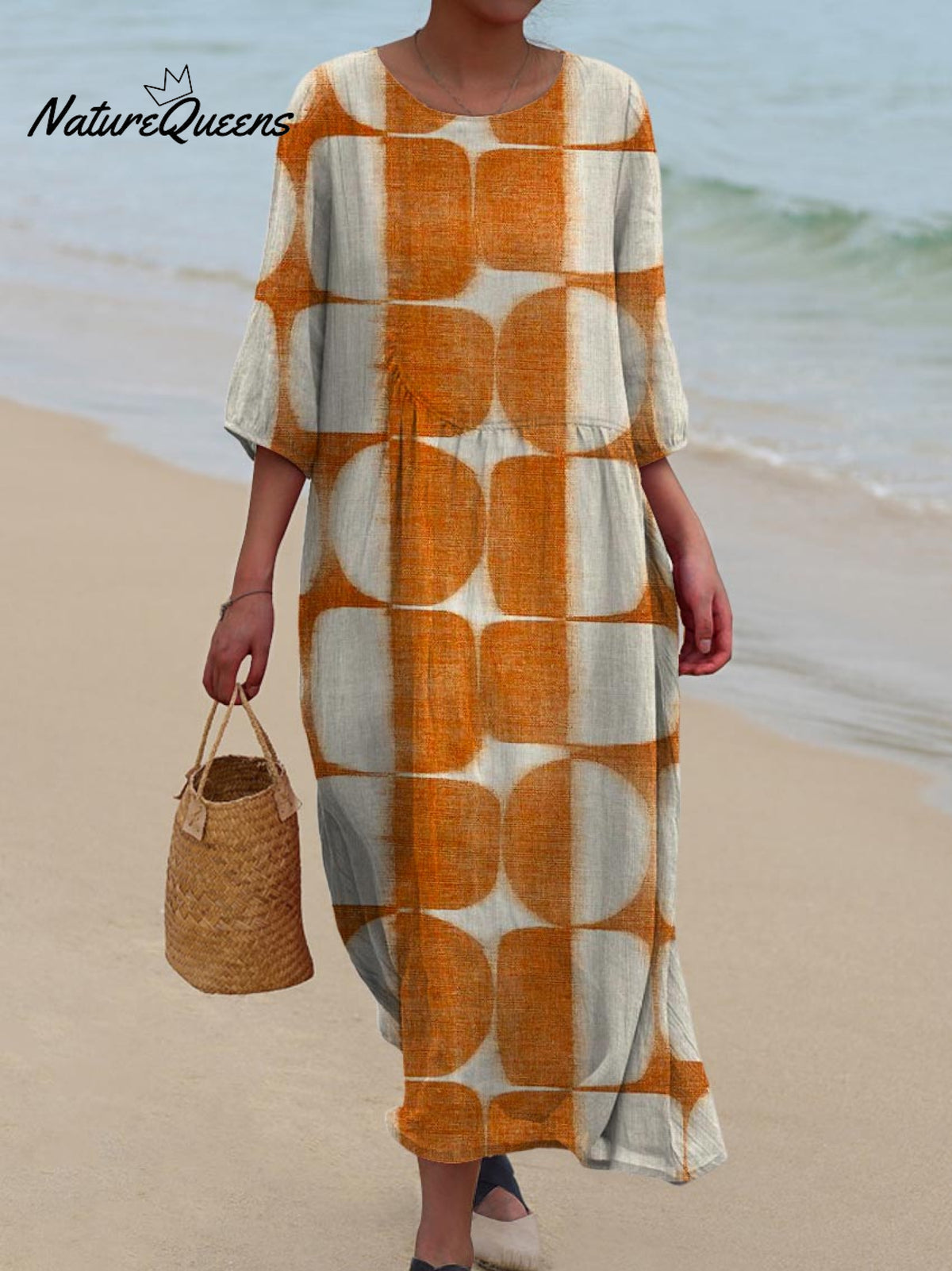 Women's Abstract Geometric Pattern Art Print Pocket Cotton Dress