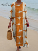 Women's Abstract Geometric Pattern Art Print Pocket Cotton Dress