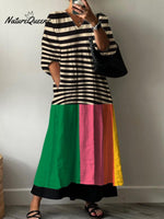 Women's Abstract Geometric Line Pattern Art Print Pocket V-neck Cotton Dress