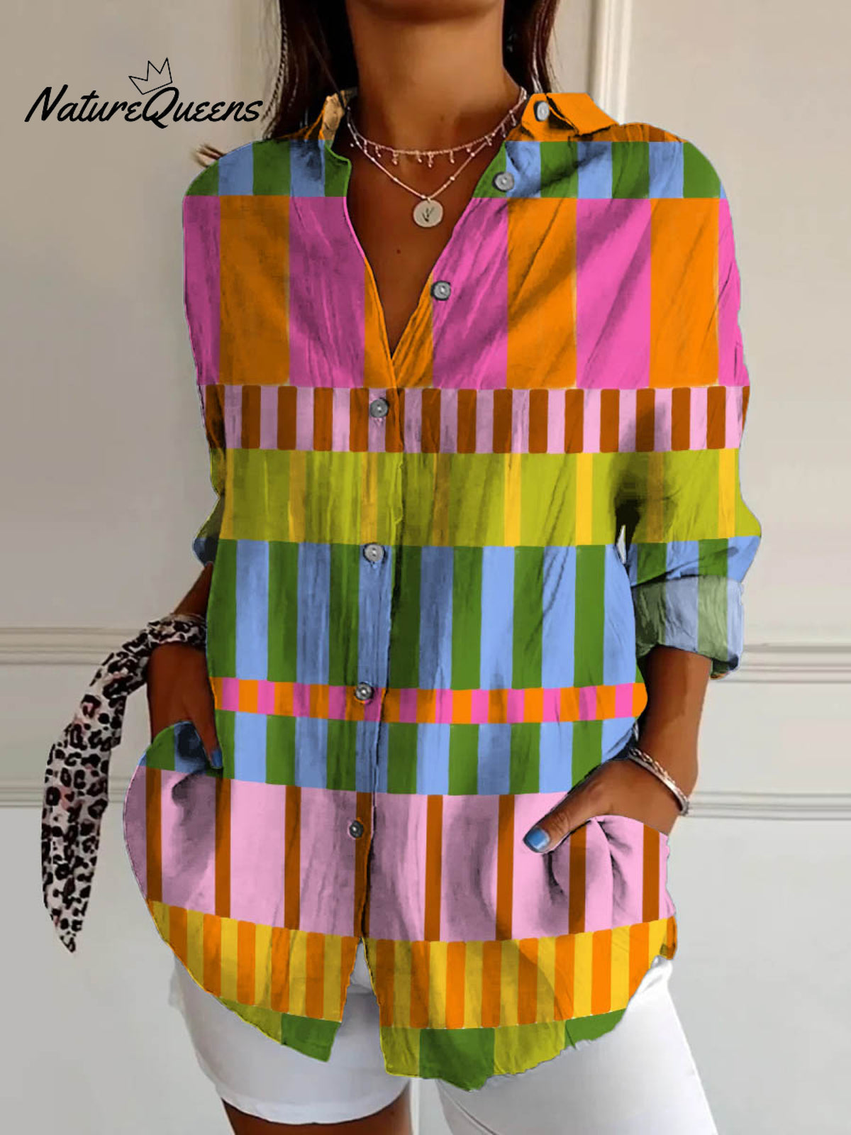 Women's Abstract Geometric Pattern Art Print Casual Cotton Shirt