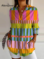 Women's Abstract Geometric Pattern Art Print Casual Cotton Shirt