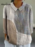 Women's Abstract Pattern Art Print Casual Cotton And Linen 3/4 Sleeve Shirt