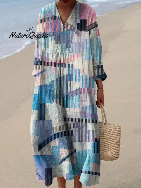 Women's Abstract Geometric Pattern Art Print Cotton Dress
