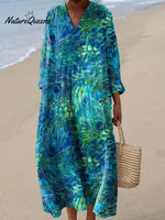 Women's Peacock Feather Pattern Art Print Cotton Dress