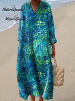 Women's Peacock Feather Pattern Art Print Casual Cotton Linen V-neck Shirt