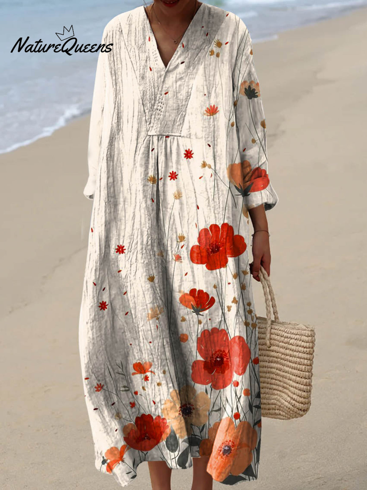 Women's Lovely Floral Pattern Art Print Cotton Dress