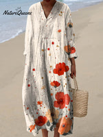 Women's Lovely Floral Pattern Art Print Cotton Dress