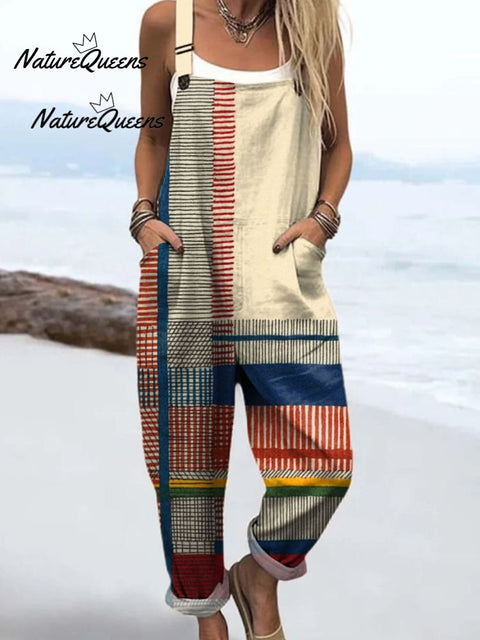 Women's Vintage Geometric Line Art Print Cotton Dress