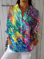 Women's Abstract Pattern Art Print Casual Cotton Linen V-neck Shirt