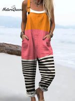 Women's Abstract Pattern Art Print Casual 100% Cotton Wide Leg Jumpsuit