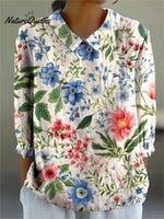 Women's Lovely Floral Pattern Art Print Casual Cotton And Linen 3/4 Sleeve Shirt