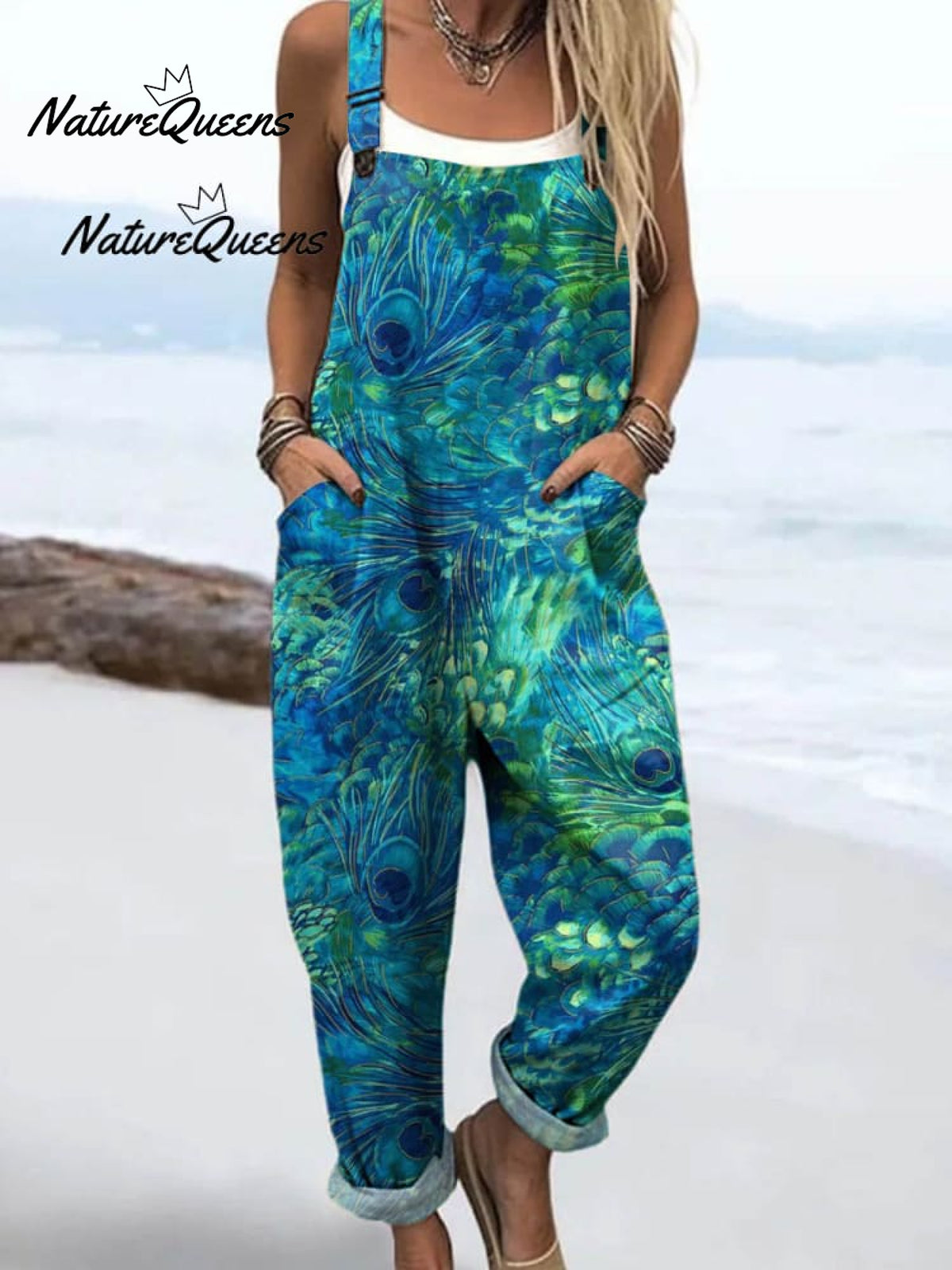 Women's Peacock Feather Pattern Art Print Casual Cotton Linen V-neck Shirt