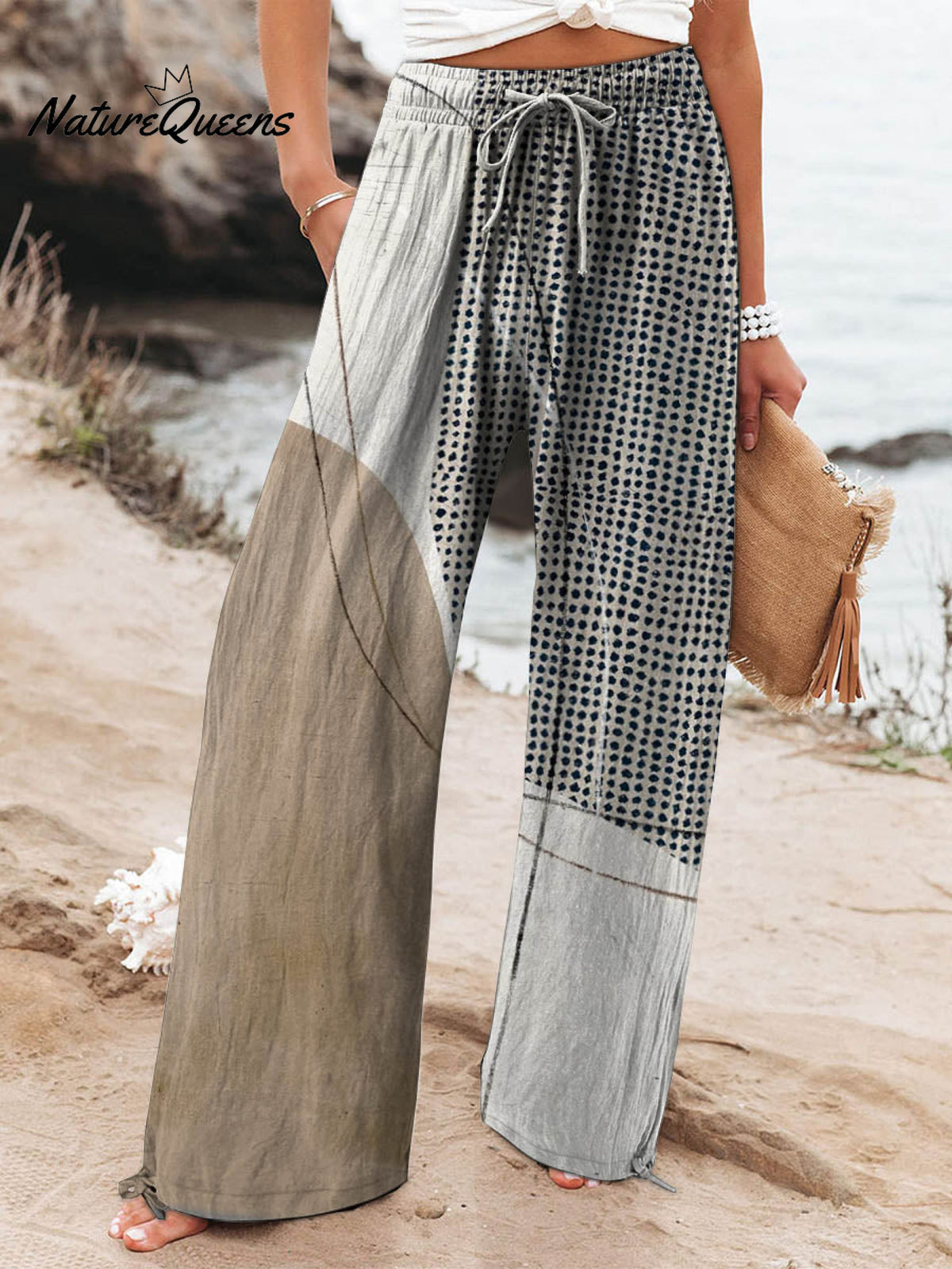 Women's Abstract Geometric Pattern Art Printed Cotton And Linen Casual Pants