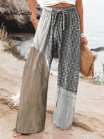 Women's Abstract Geometric Pattern Art Printed Cotton And Linen Casual Pants