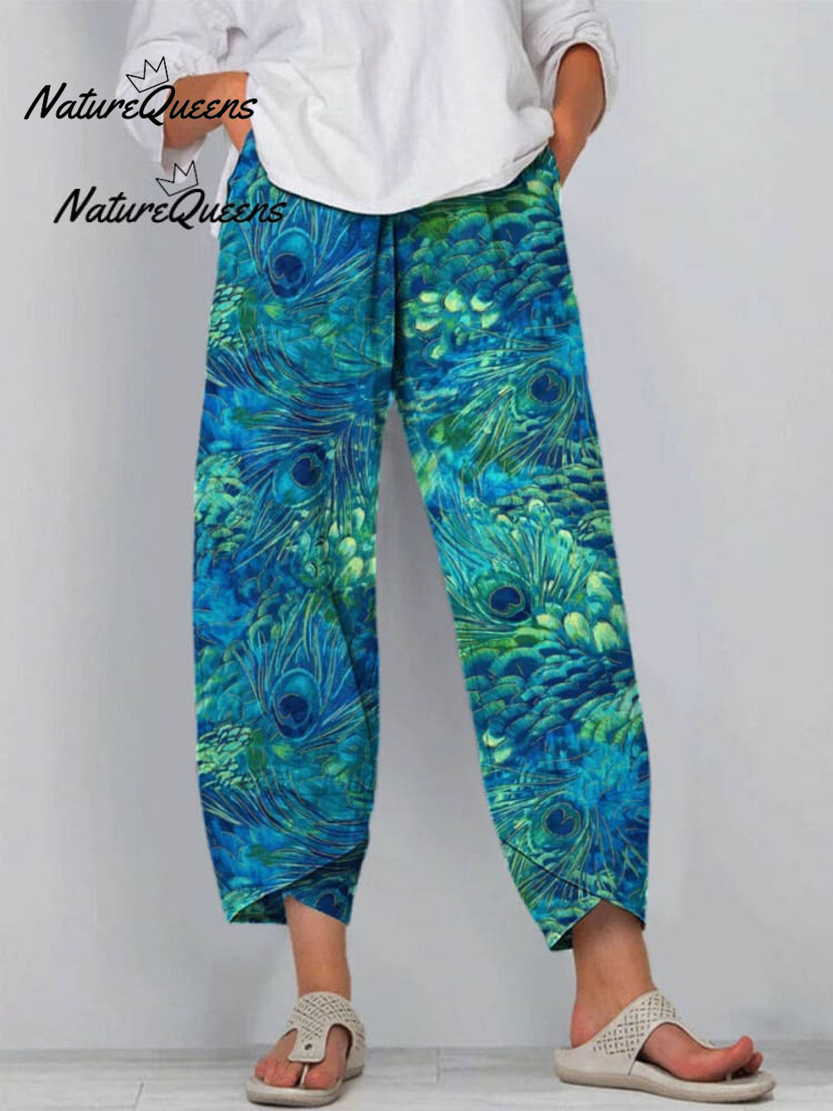 Women's Peacock Feather Pattern Art Print Casual Cotton Linen V-neck Shirt