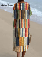 Women's Geometric Pattern Art Print Flowy Cotton Dress