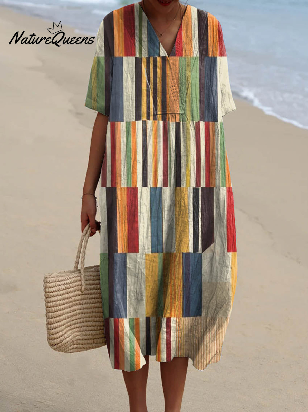 Women's Geometric Pattern Art Print Flowy Cotton Dress