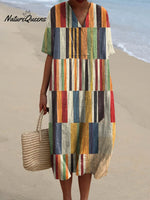 Women's Geometric Pattern Art Print Flowy Cotton Dress