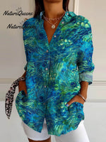 Women's Peacock Feather Pattern Art Print Casual Cotton Linen V-neck Shirt