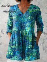 Women's Peacock Feather Pattern Art Print Casual Cotton Linen V-neck Shirt