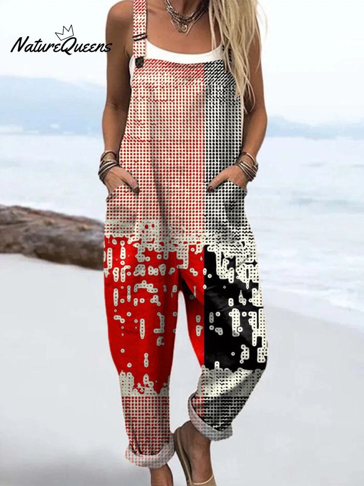 Women's Abstract Pattern Art Print Casual 100% Cotton Wide Leg Jumpsuit