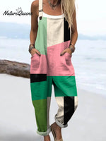 Women's Geometric Pattern Art Print Casual 100% Cotton Wide Leg Jumpsuit