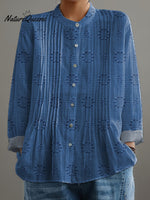 Women's Vintage Floral Art Print Casual Cotton And Linen Shirt