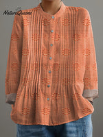 Women's Vintage Floral Art Print Casual Cotton And Linen Shirt