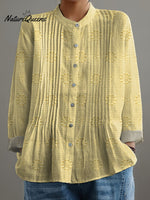 Women's Vintage Floral Art Print Casual Cotton And Linen Shirt