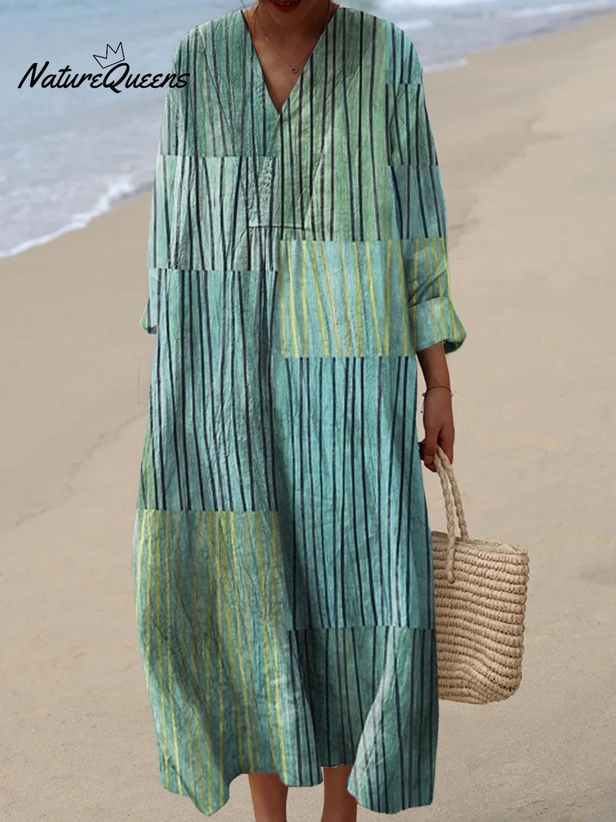 Women's Abstract Geometric Line Pattern Art Print Cotton Dress