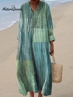 Women's Abstract Geometric Line Pattern Art Print Cotton Dress