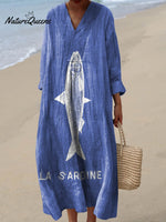 Women's Funny Sardine Pattern Art Print Cotton Dress