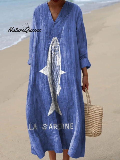 Women's Funny Sardine Pattern Art Print Cotton Dress