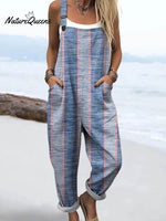 Women's Abstract Geometric Pattern Art Print Casual 100% Cotton Wide Leg Jumpsuit