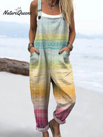 Women's Plaid Pattern Art Print Casual 100% Cotton Wide Leg Jumpsuit