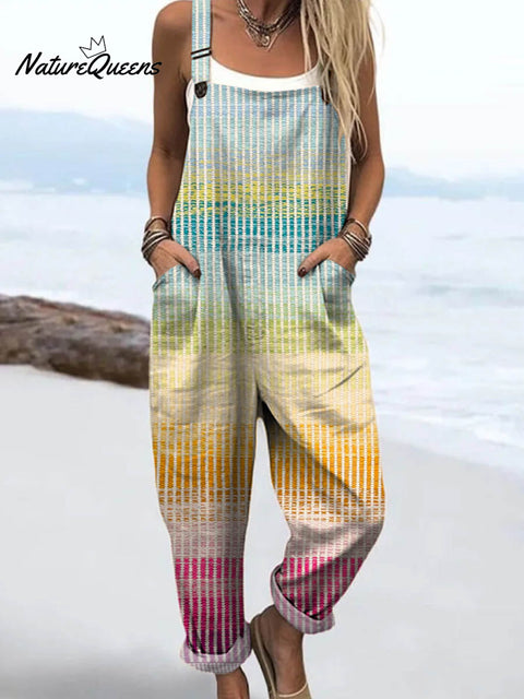 Women's Plaid Pattern Art Print Casual 100% Cotton Wide Leg Jumpsuit