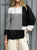 Women's Abstract Geometric Pattern Art Print Casual Cotton Linen Shirt