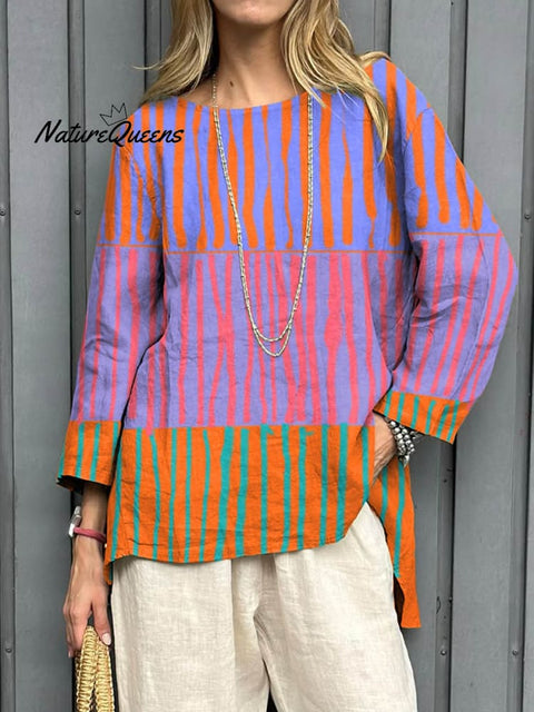 Women's Abstract Geometric Pattern Art Print Casual Cotton Linen Shirt