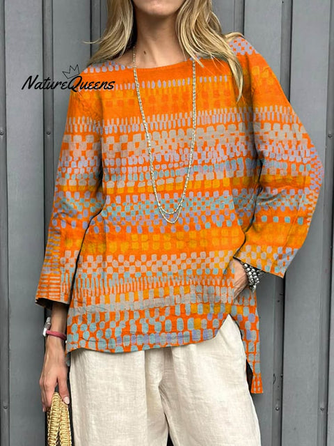 Women's Abstract Dot Pattern Art Print Casual Cotton Linen Shirt